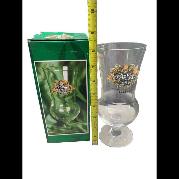 Rainforest Cafe DALLAS Hurricane Cocktail Glass 8" Wild Original Box New In Box - Picture 5 of 6
